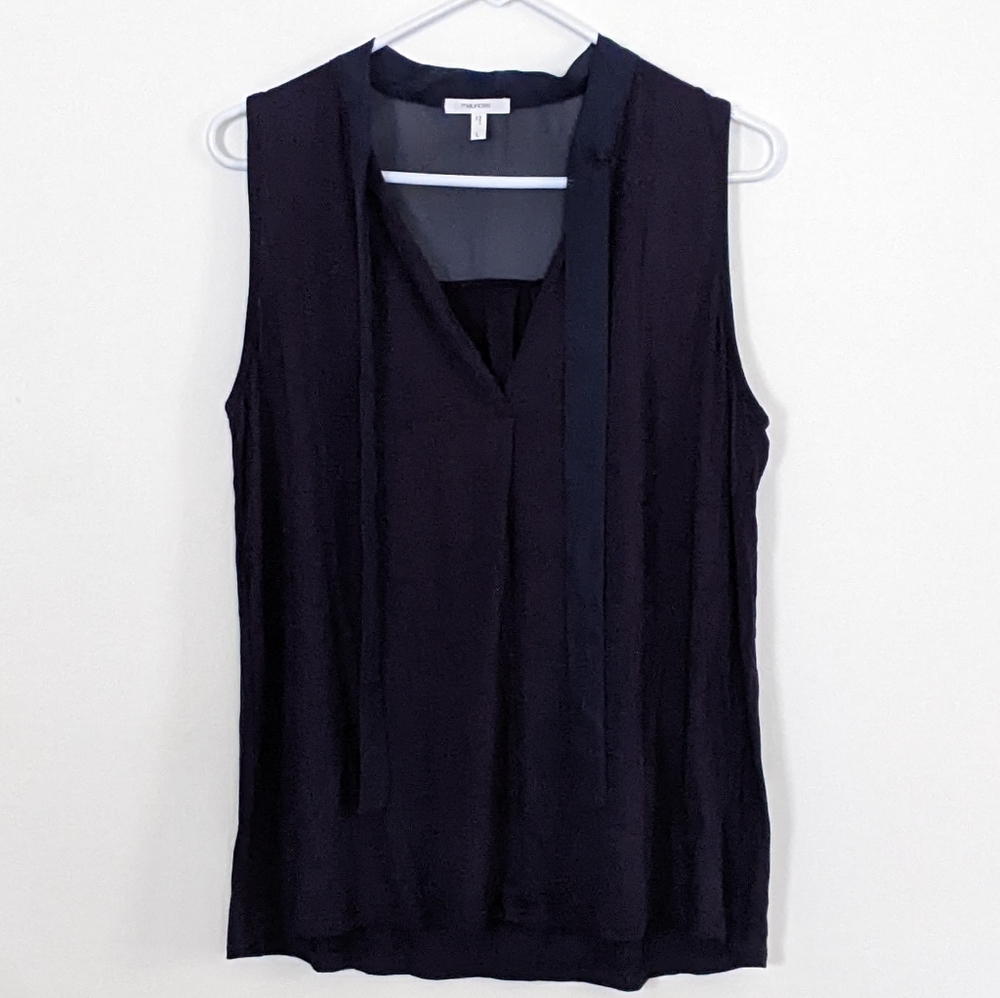 BOGO SALE! MAURICES Navy Blue  Tank Top with Sheer Panel & Tieable Collar, Sz L
